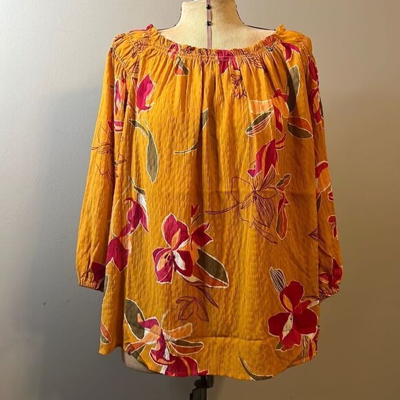 AVA & VIV Floral Mustard Boho Blouse - Size 1X - Picture 2 of 9